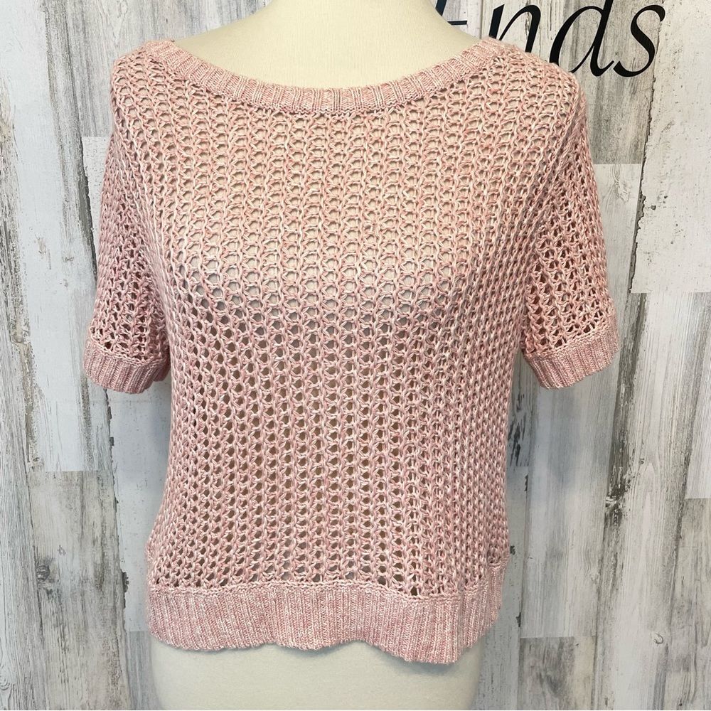 Denim & Supply Ralph Lauren Women’s Open Knit Dusty Pink Short Sleeve Sweater L